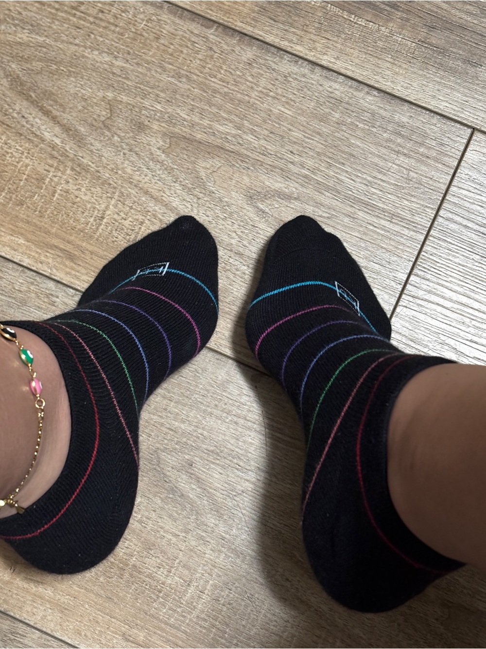 Black Ankle Socks with Rainbow Stripes